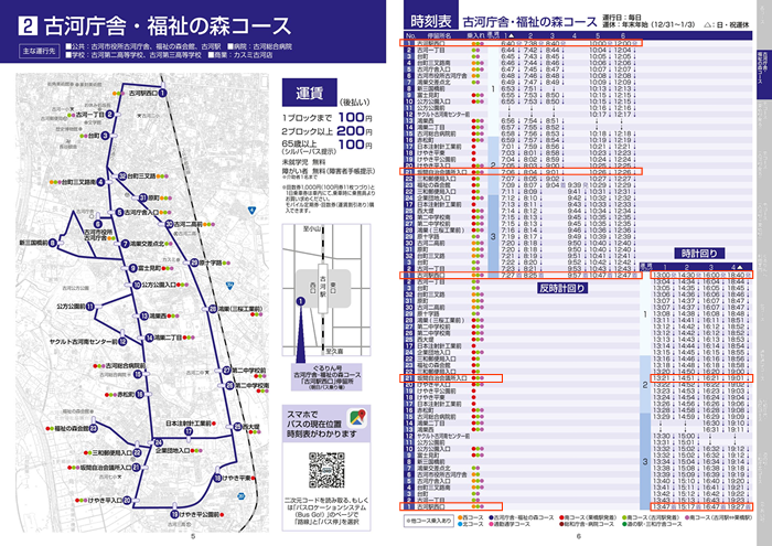 古河庁舎・福祉の杜コース発着案内